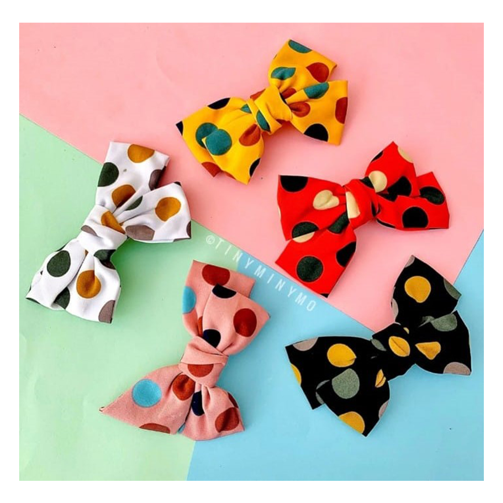 Dotted Polka Hair Bow Clip for Women and Kids - 4 Pieces - Multicolor