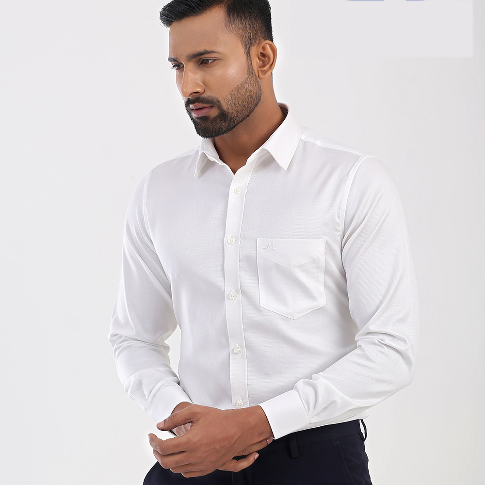 Fine Cotton Full Sleeve Formal Shirt For Men - White - Ab-8169