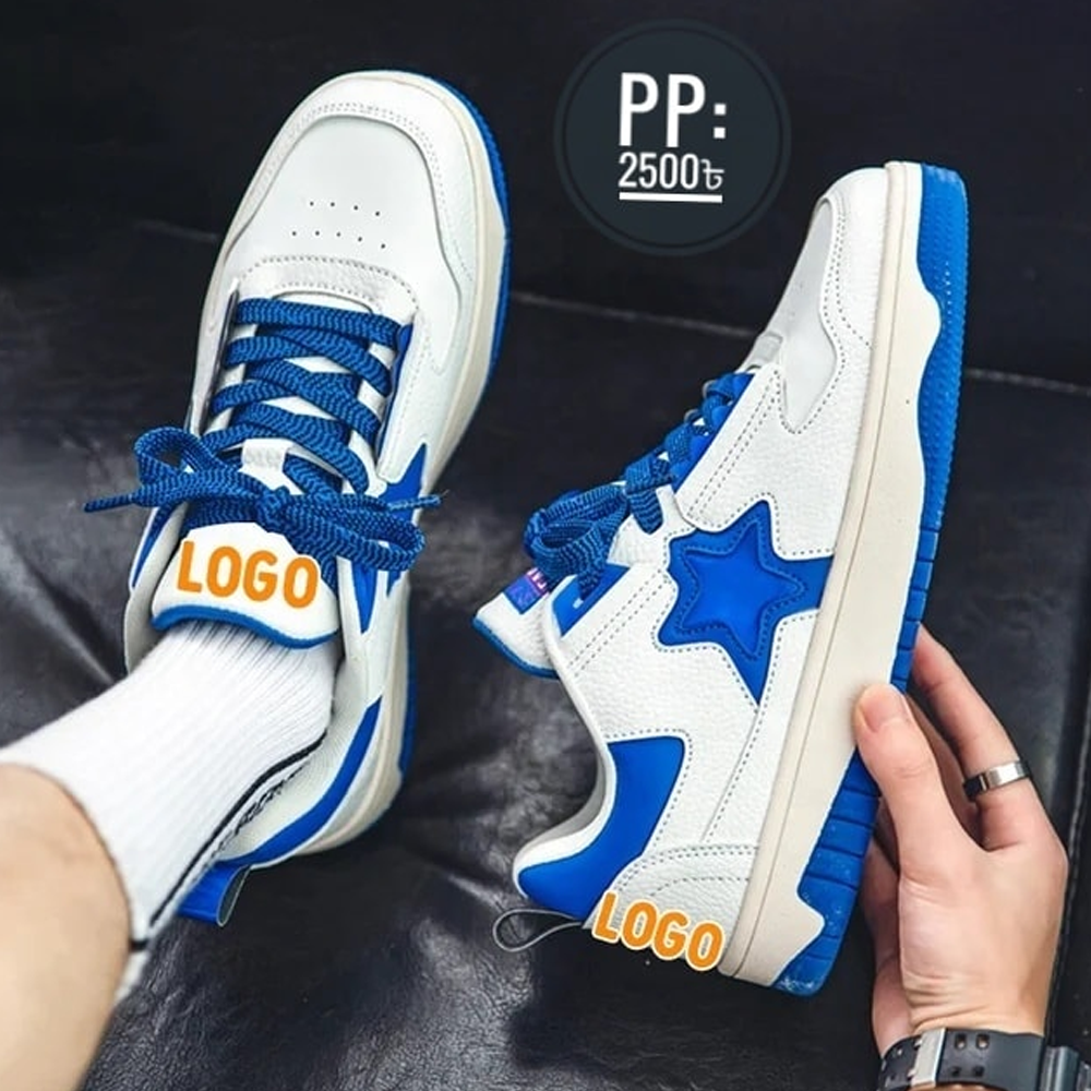 Artificial Leather Sneakers For Men - White and Blue - SZ-3