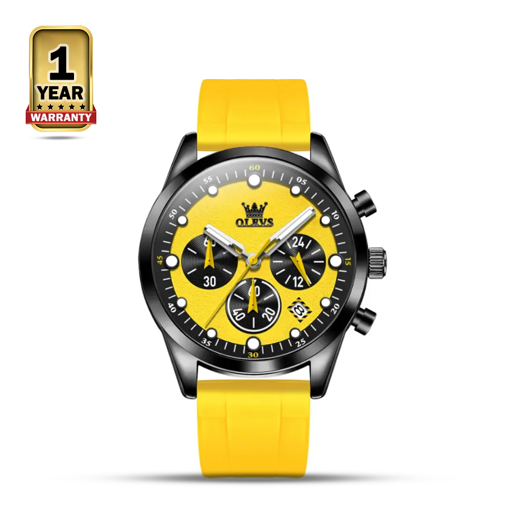 OLEVS 5602 Silicone Quartz Sports Luminous Watch For Men - Yellow Black