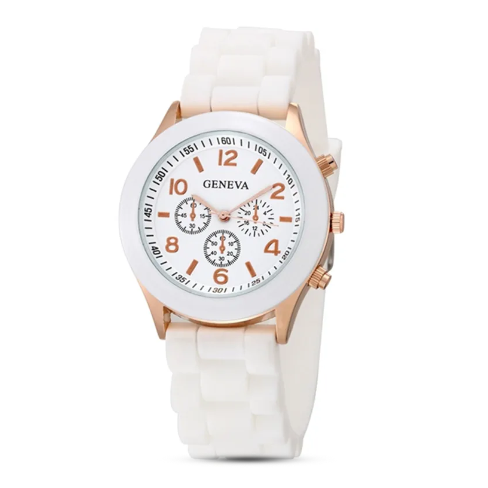 RUNERR GV008 Silicone Dual Display Quartz Wrist Watch for Women - White