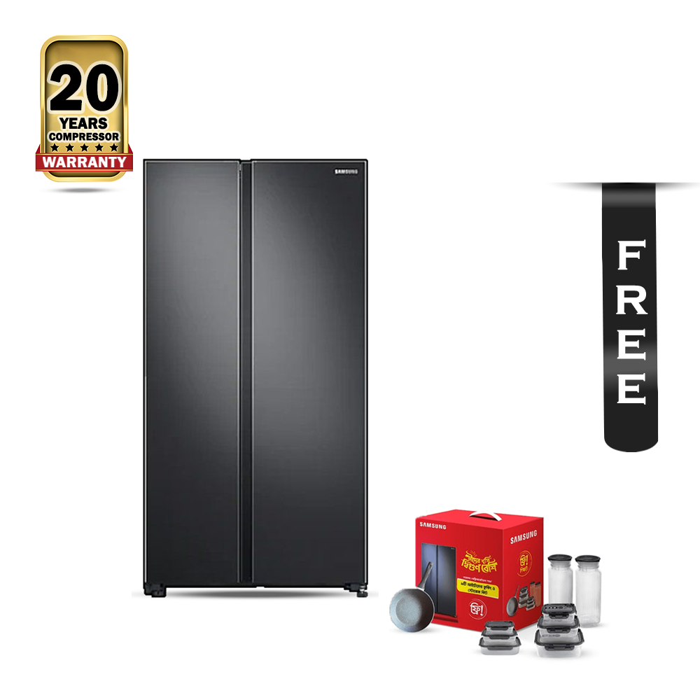 Samsung RS72R5011B4-D2 Side by Side with Space Max Technology Refrigerator - 700 Liter - Black With Free Gift Box