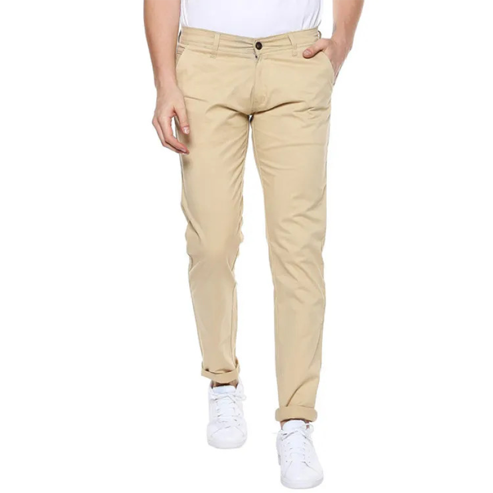 Cotton Semi Stretched Chinos Gabardine Pant For Men - Cream - PGS004