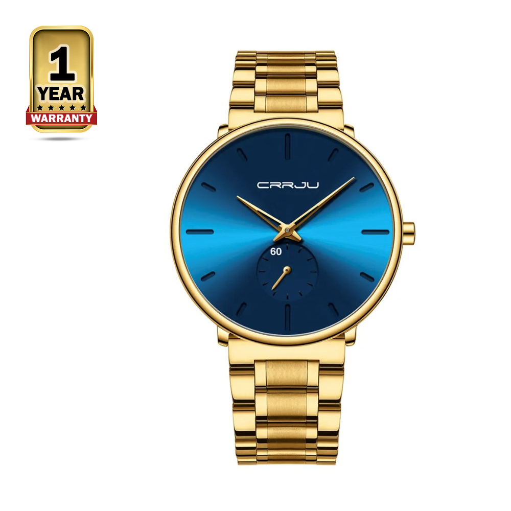 CRRJU 2150 Stainless Steel Casual Wrist Analog Watch For Men - Blue and Golden - CR8