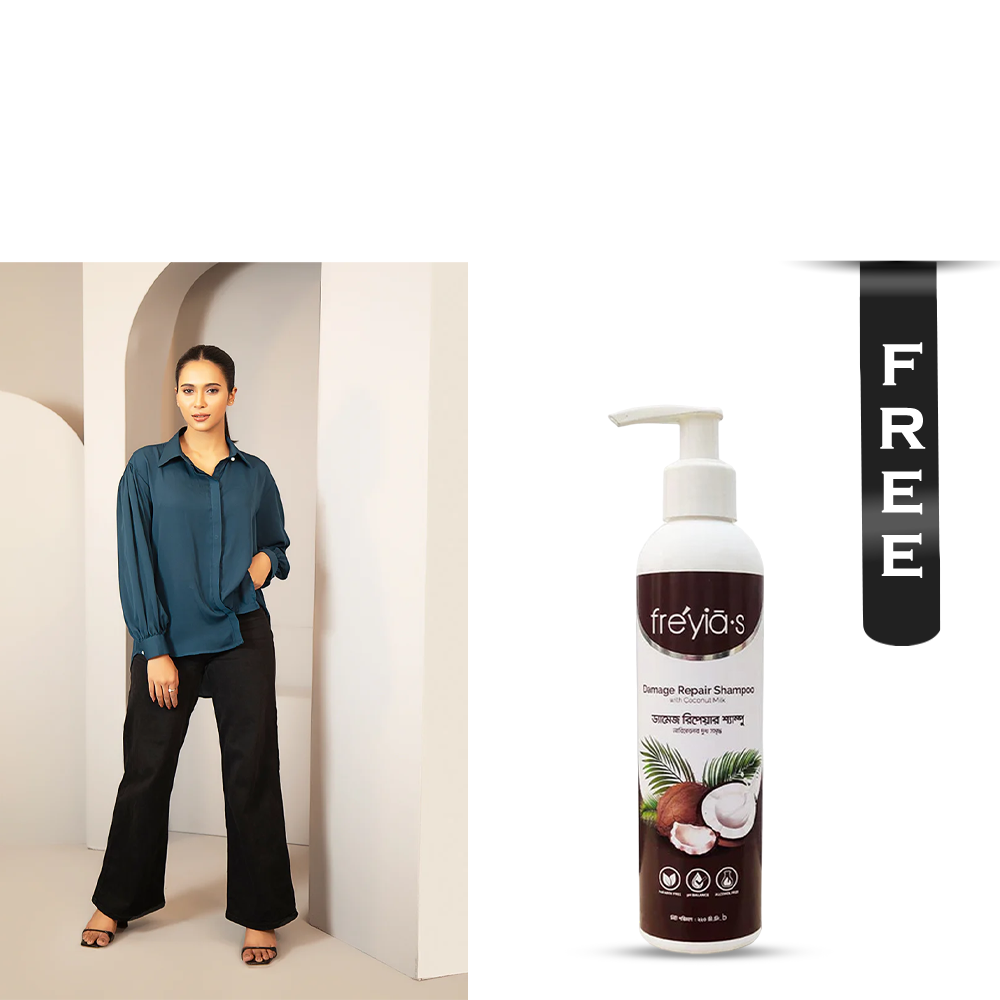 Buy Cherry Georgette Shirt for Women - 1223 000279 - Sea Blue and Get Freyias Damage Repair Shampoo with Coconut Milk - 220ml Free