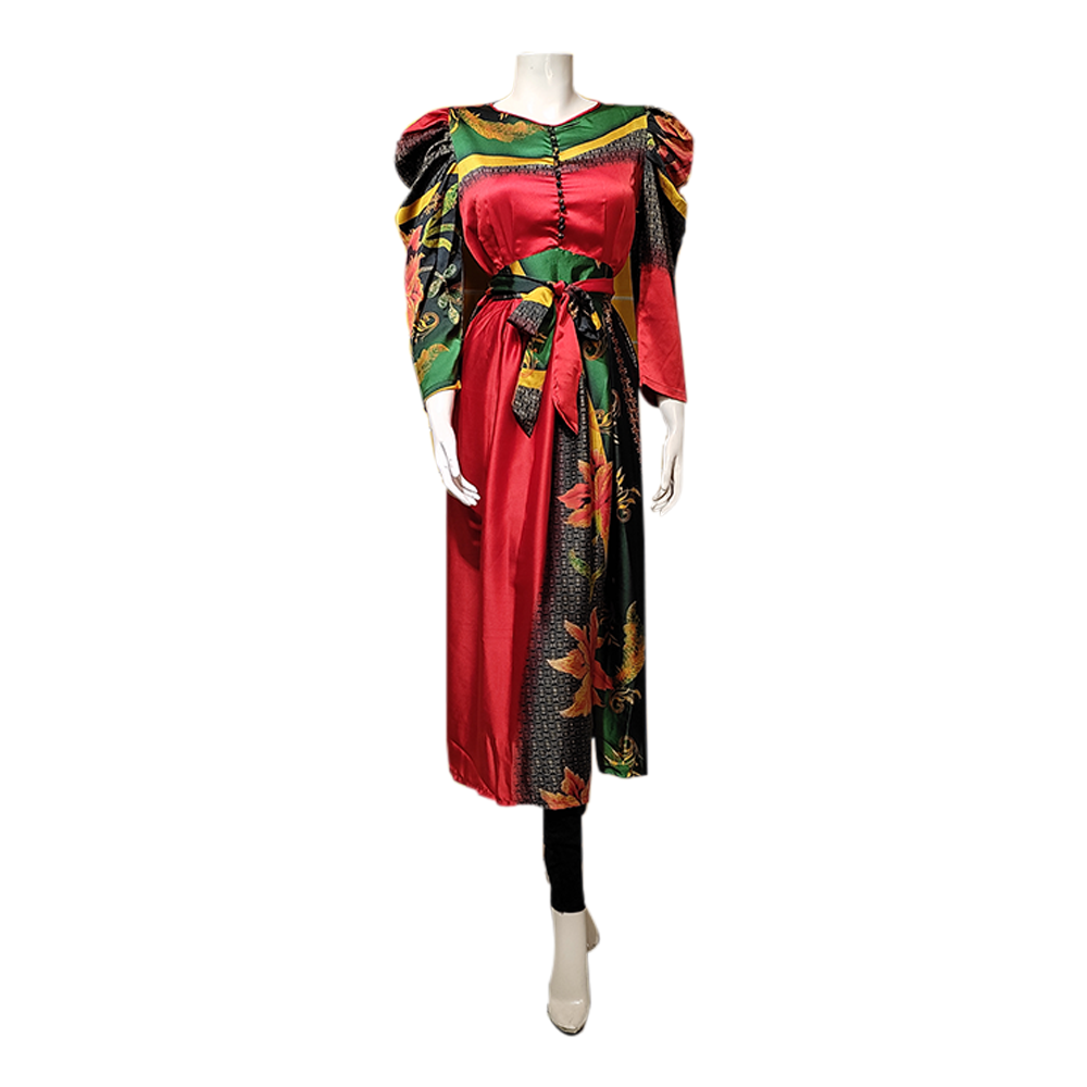 Stitched Silk Midi Gown for Women - Multicolor - ASM-015