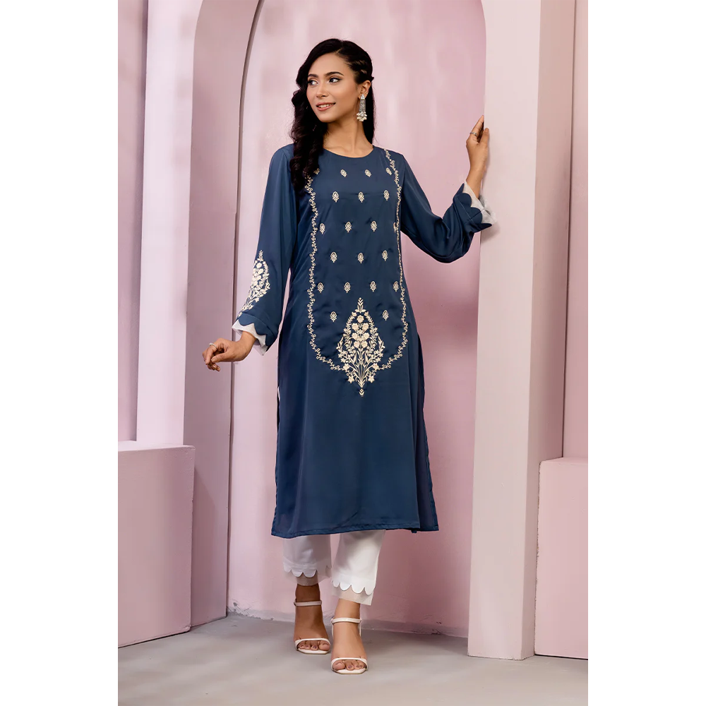 Cherry Georgette Kurti for Women - Stone Blue - 0223-000125