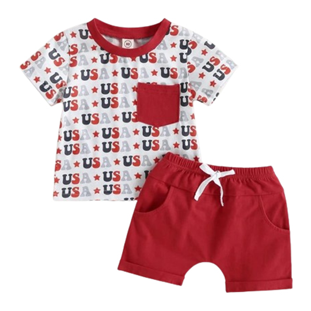 Cotton T-Shirt and Half Pant Set For Baby Boys - Multicolor - BM-82