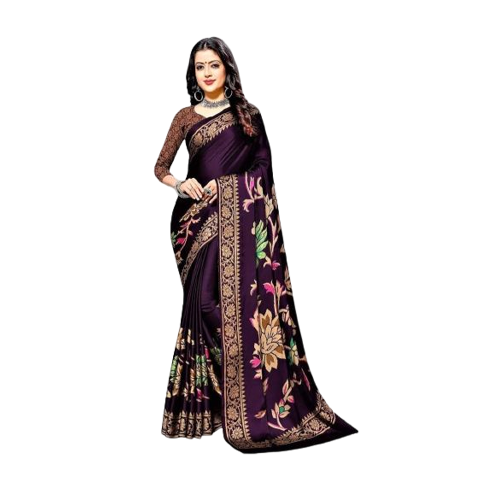 Soft Silk Digital 3D Printed Saree With Blouse Piece - Dark Maroon -SS-P23