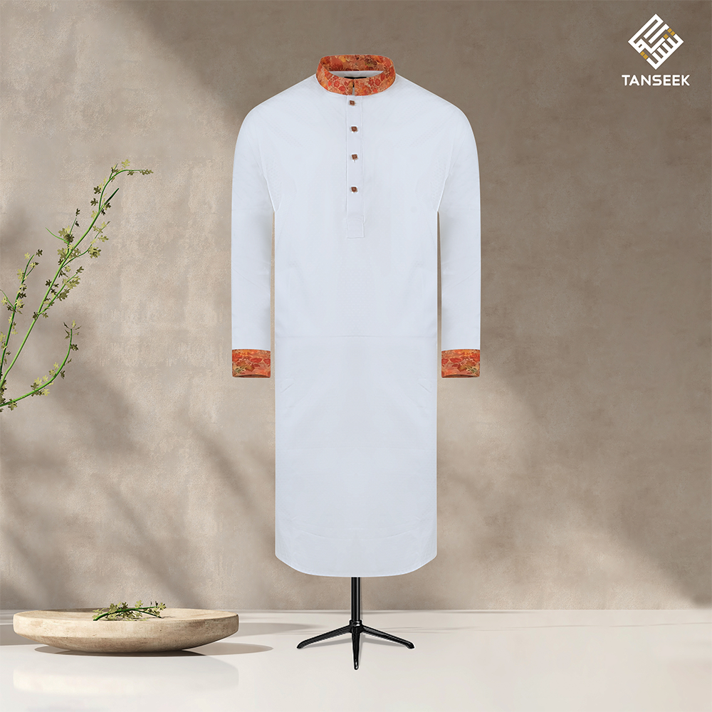 Tanseek Organic Fine Cotton Panjabi For Men - White - C00300