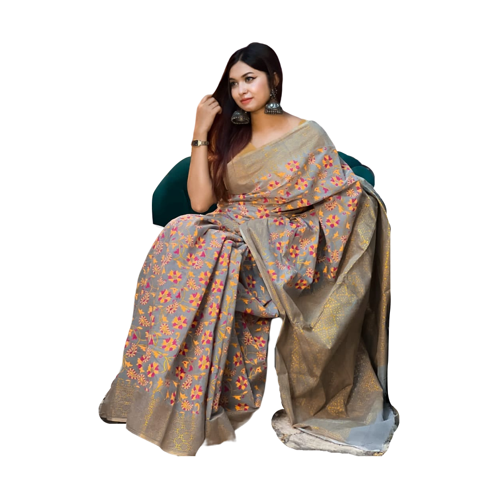 Half Silk Screen Print Saree For Woman - Multicolor