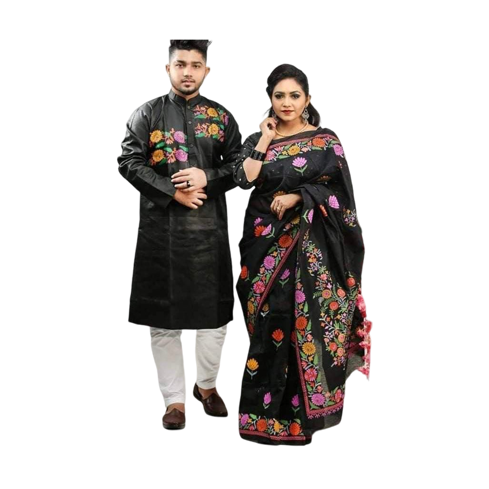 Matching Couple Dress Panjabi with Pajama for Men and Saree for Women