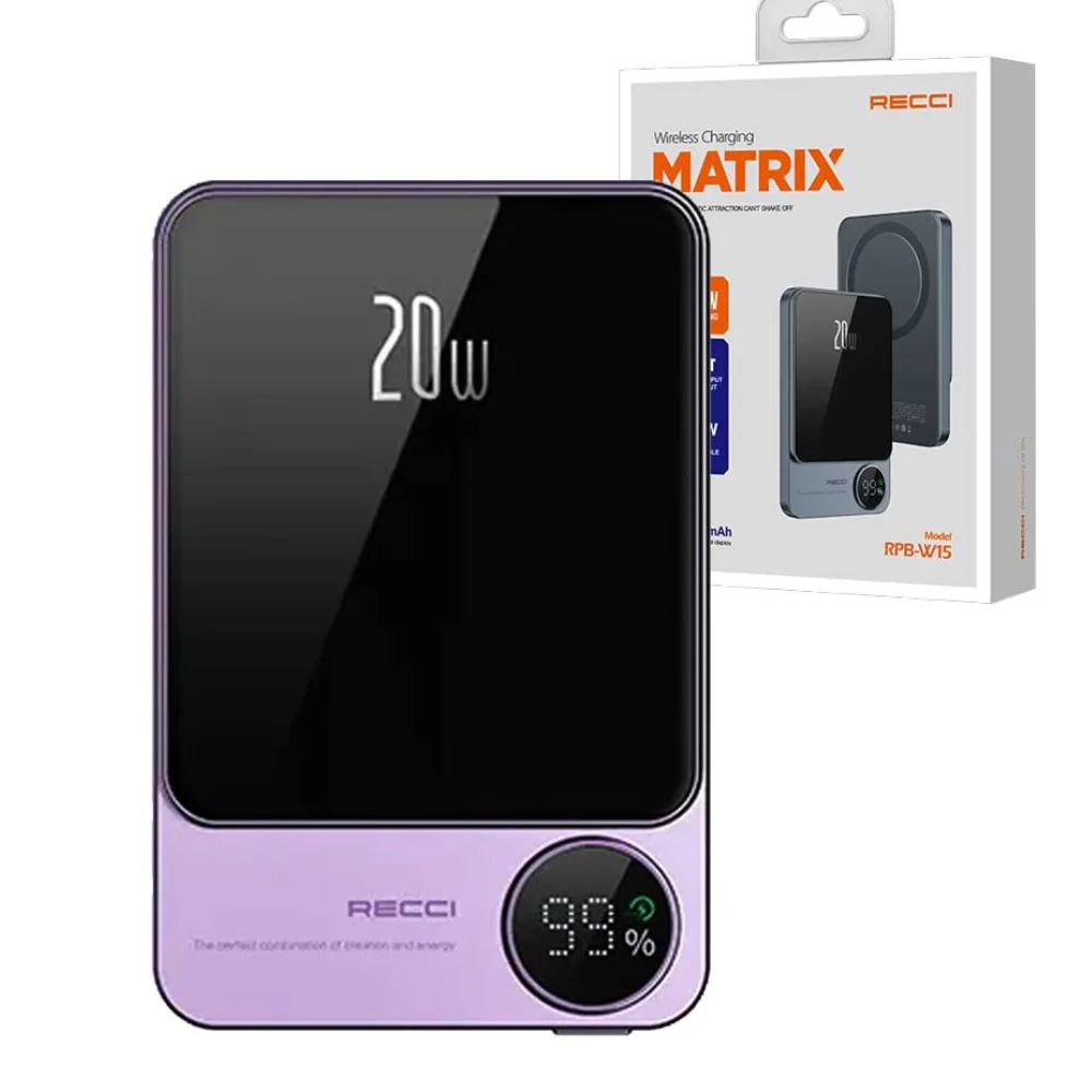 RECCI RPB-W15 Wireless Charging Power Bank - PD20W - Purple