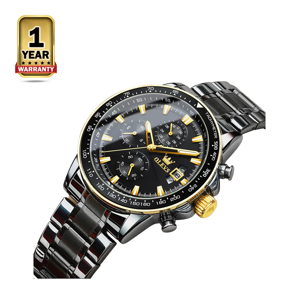 Olevs TY705 Waterproof Stainless Steel Lunminous Chronograph Watch for Men - Black and Golden