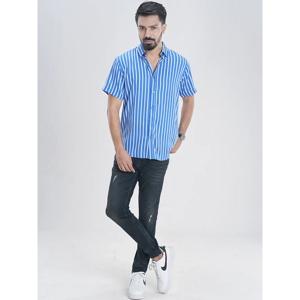 Cotton Half Sleeve Casual Shirt For Men - Azure Blue - TMS-SS-35