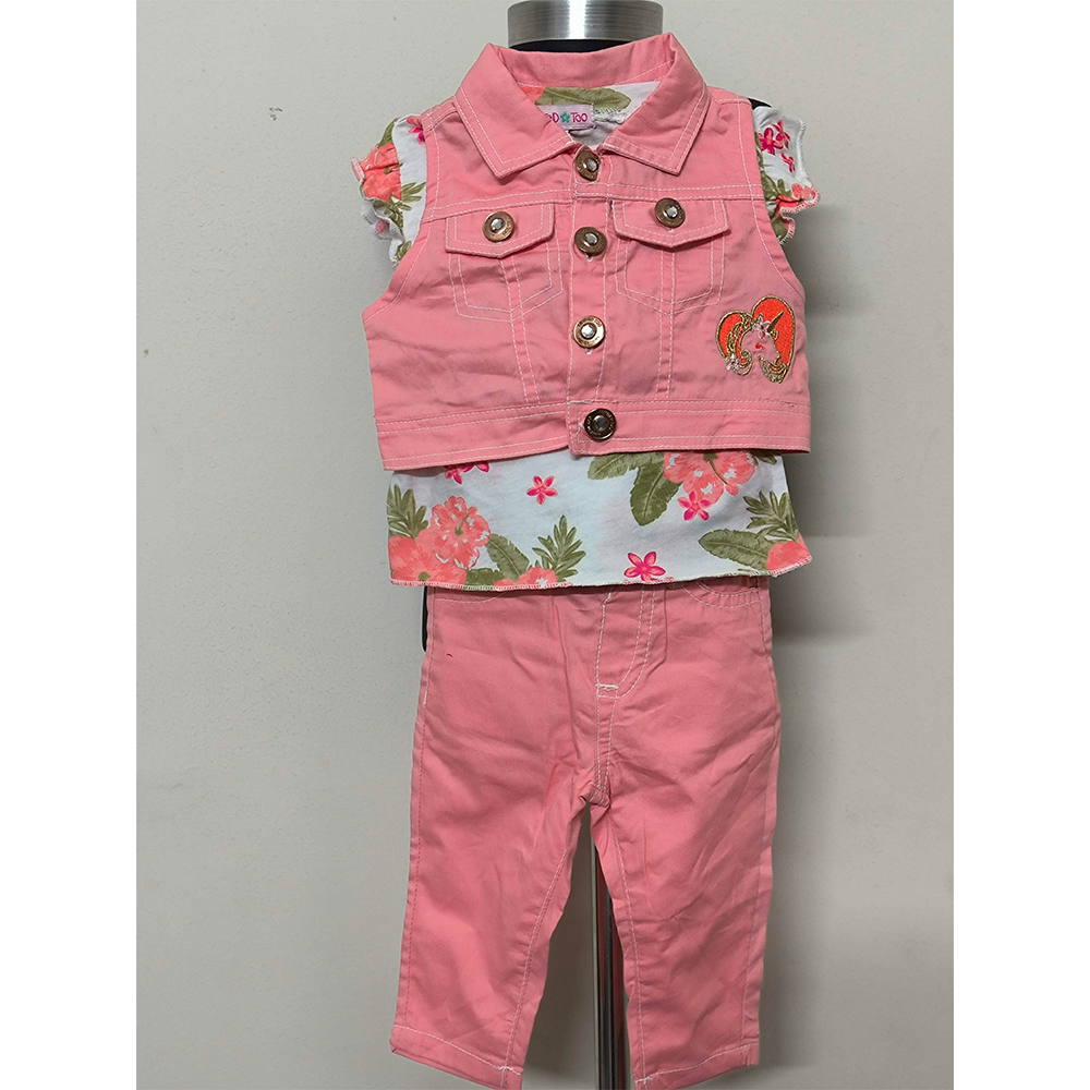 Cotton Fancy 3 Piece Set for Girls - Light Pink - HP-11-GF3SLP