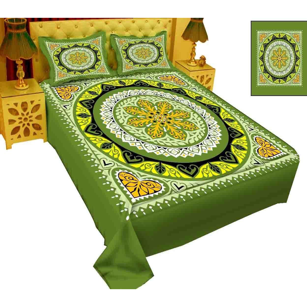 Panel Cotton King Size Bedsheet With Pillow Cover - Multicolor - 192415