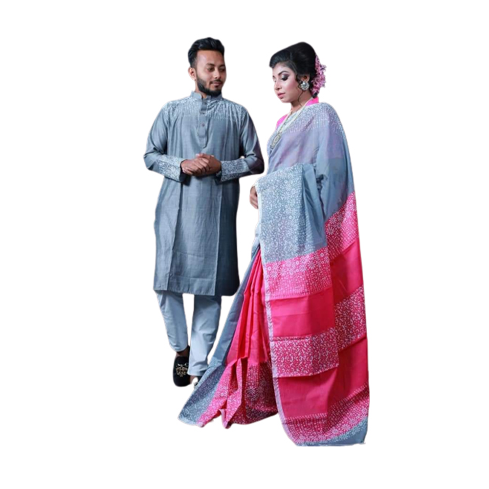 Half Silk Saree and Cotton Panjabi For Couple - CS-57