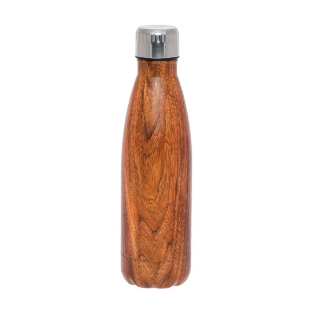 Stainless Steel Insulated Cola Shaped Wood Grain Printing Water Bottle - 500ml - Wooden