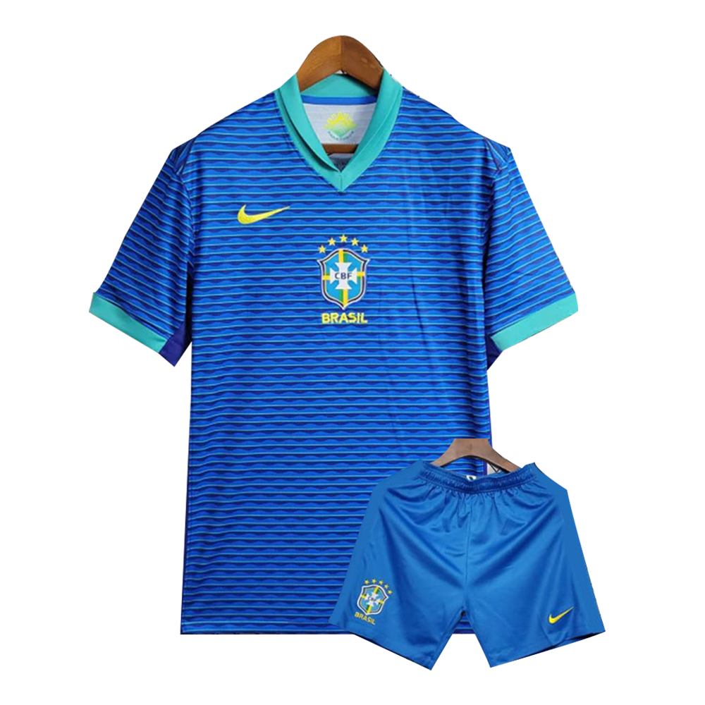 Brazil Copa America Mesh Cotton Short Sleeve Away Jersey with Short Pant 2024 - Blue