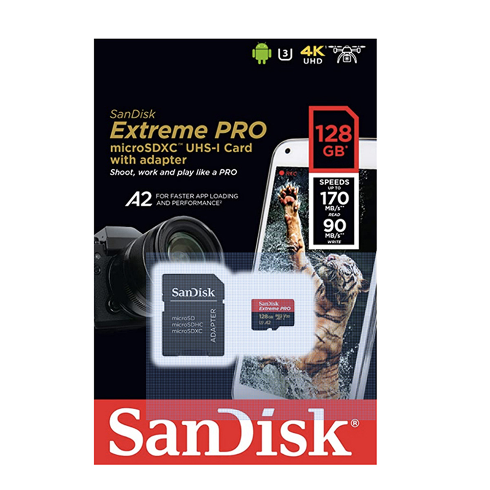 Extreme Pro Micro SDXC UHD-I U3 A2 V30 Memorycard And Adapter - 128GB 