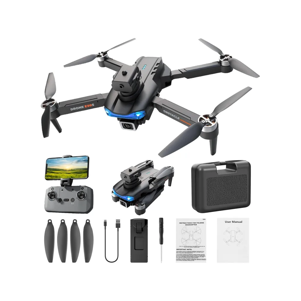 Professional E99s Brushless Motor Drone With Optical Flow Dual HD Camera - Black