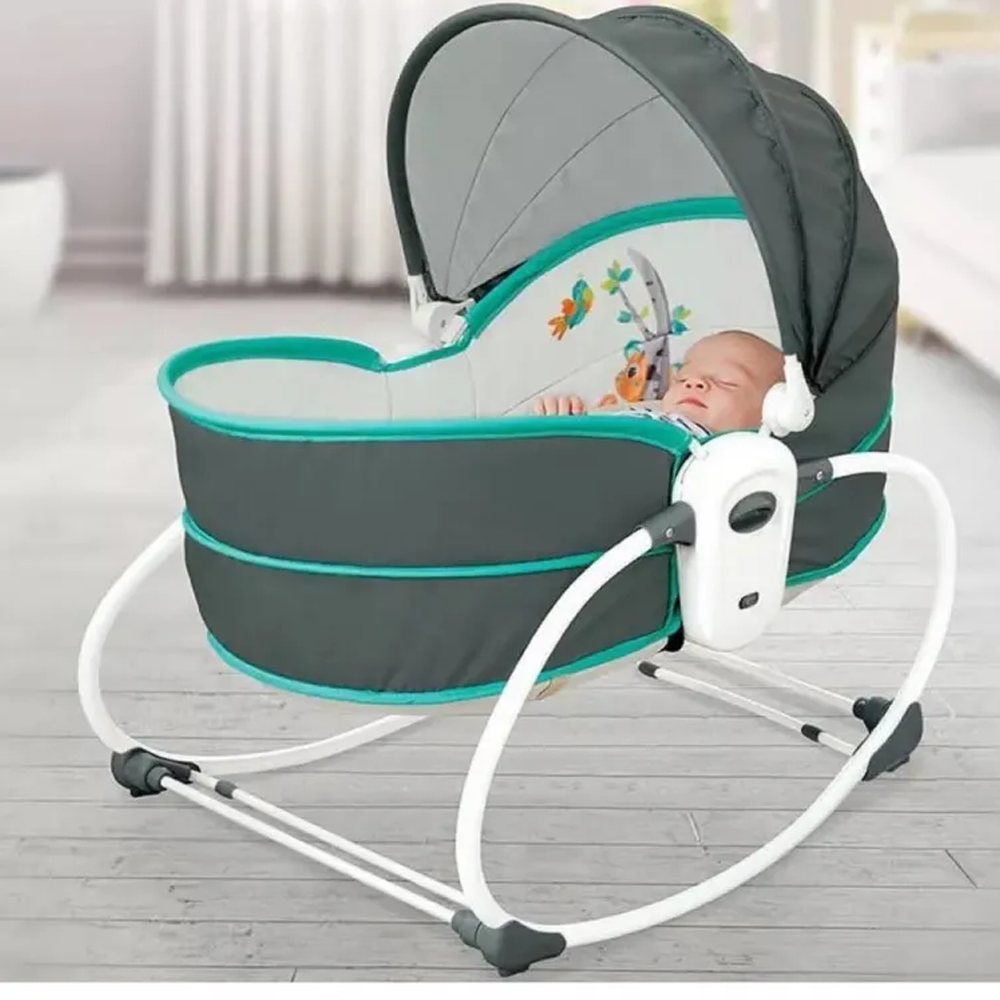 Mustella 5 In 1 Rocker and Bassinet For Baby With Music Vibration - Gray