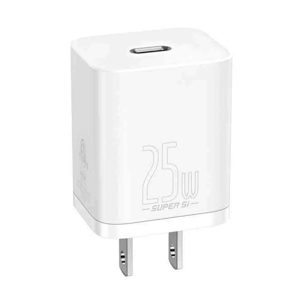 Baseus Super Si Quick Charger 1C 25W US Sets With Type-C to Type-C Data Cable - White