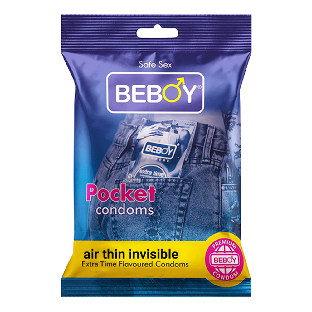 Beboy Extra Time Air Thin Invisible Merigold Flavor Condom Pocket Pack - 3 Pcs