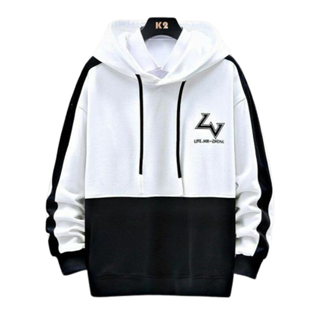 Cotton Hoodie For Men - White and Black - H-210