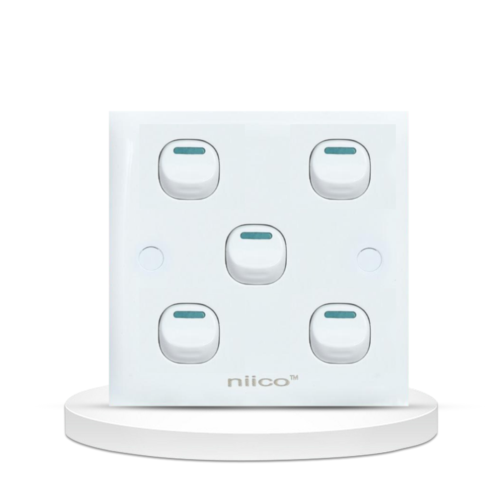 Niico Classic 5 Gang 1 Way Wall Switch - White