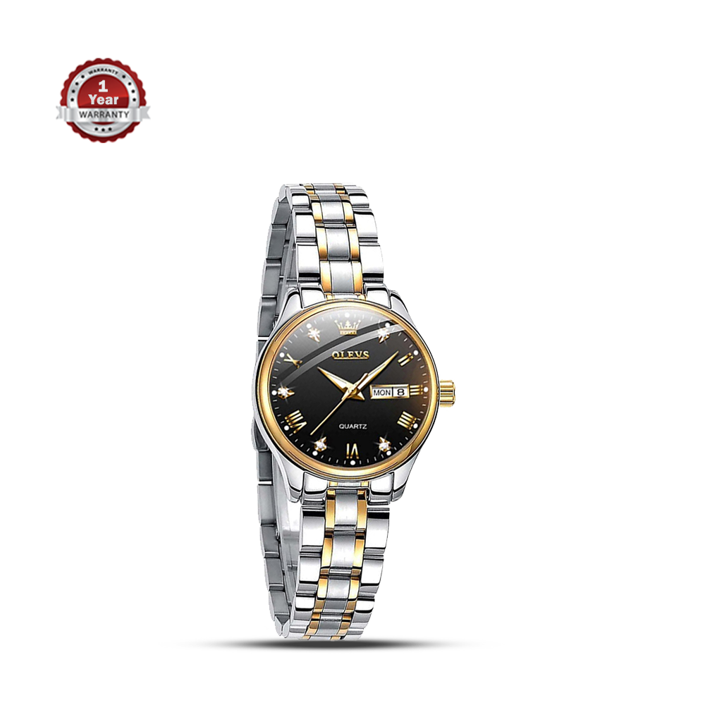 Olevs 5563 Stainless Steel Analog Wrist Watch For Women - Black and Silver