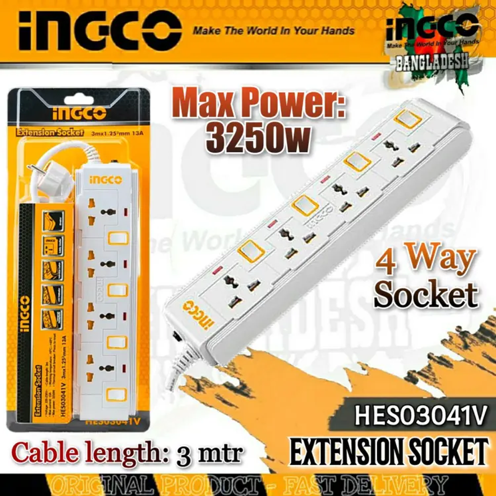 Ingco 4 Way Extension Socket - White