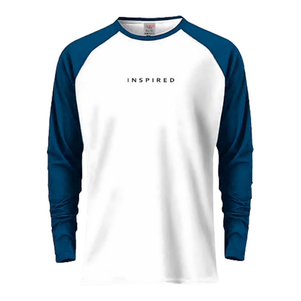 Cotton Reglan Full Sleeve T-Shirt for Men - White and Blue - 1011