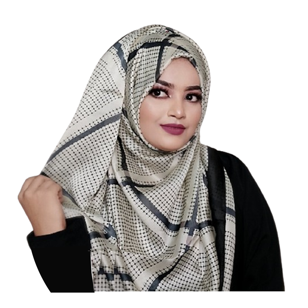 Pure Silk Luxury Floral Soft Long Print Hijab For Women - Black and Silver