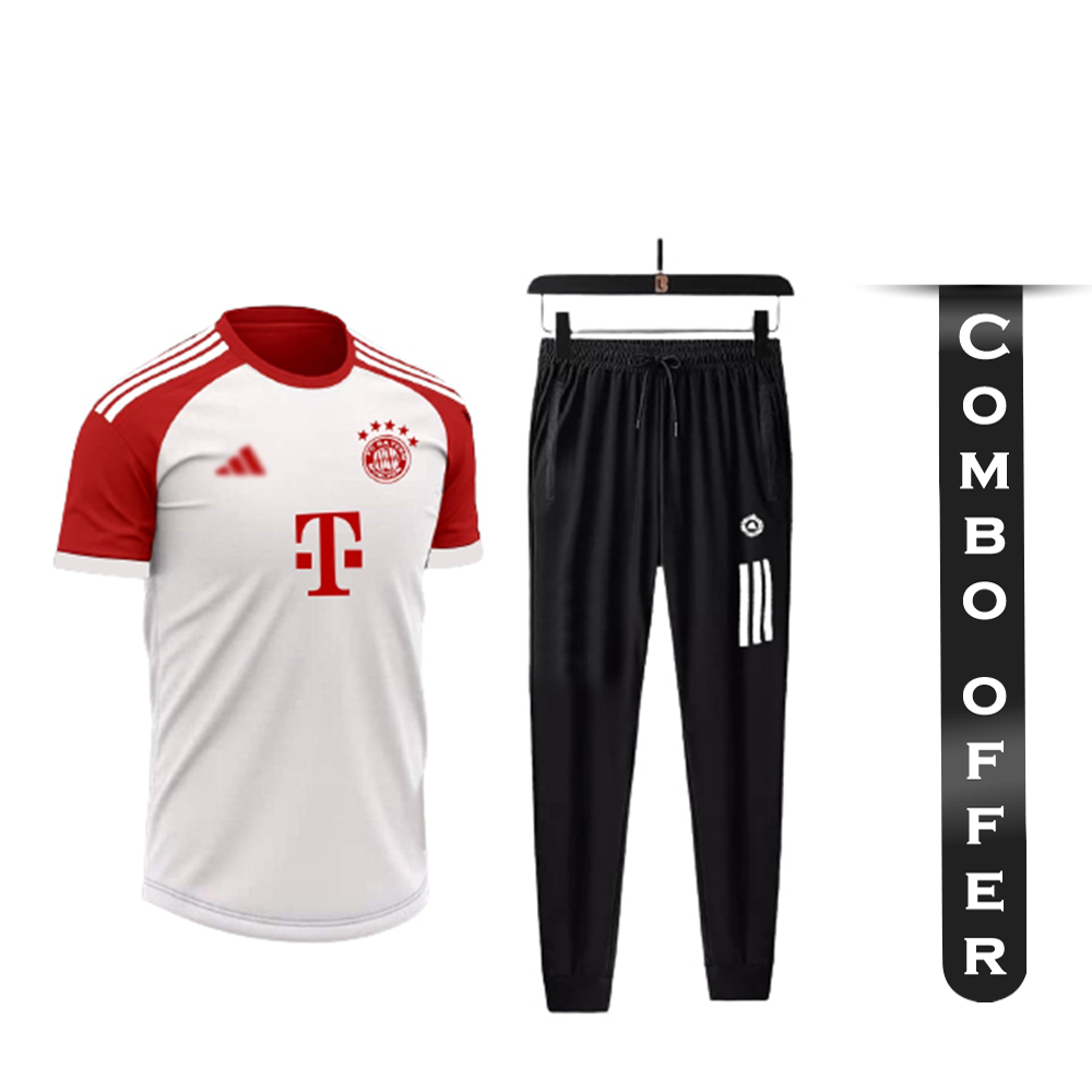 Combo Of PP Jersey T-Shirt With Trouser Full Track Suit - White and Black - TF-25