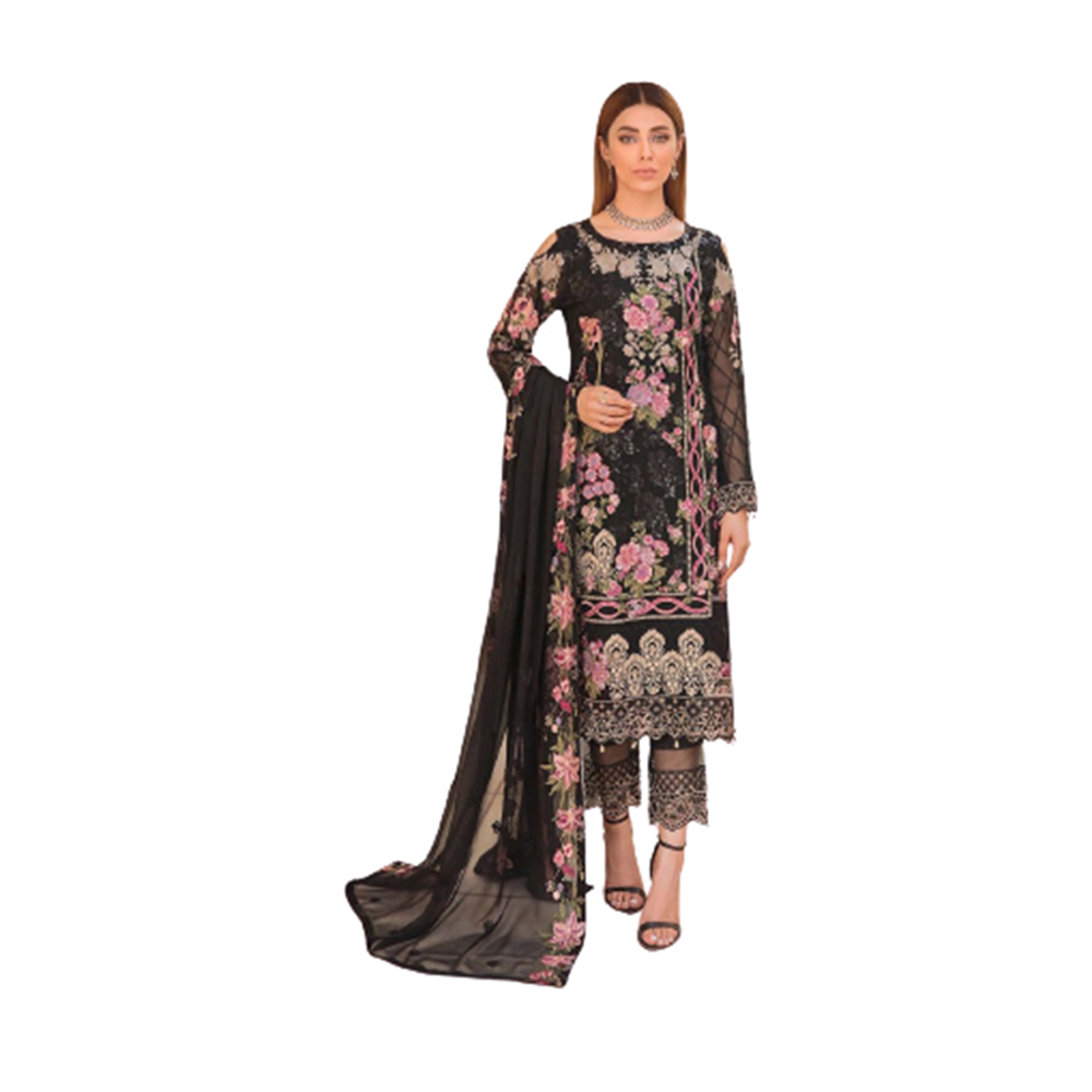 Georgette Unstitched 4 Piece Salwar Kameez for Women - Black - 4G-03