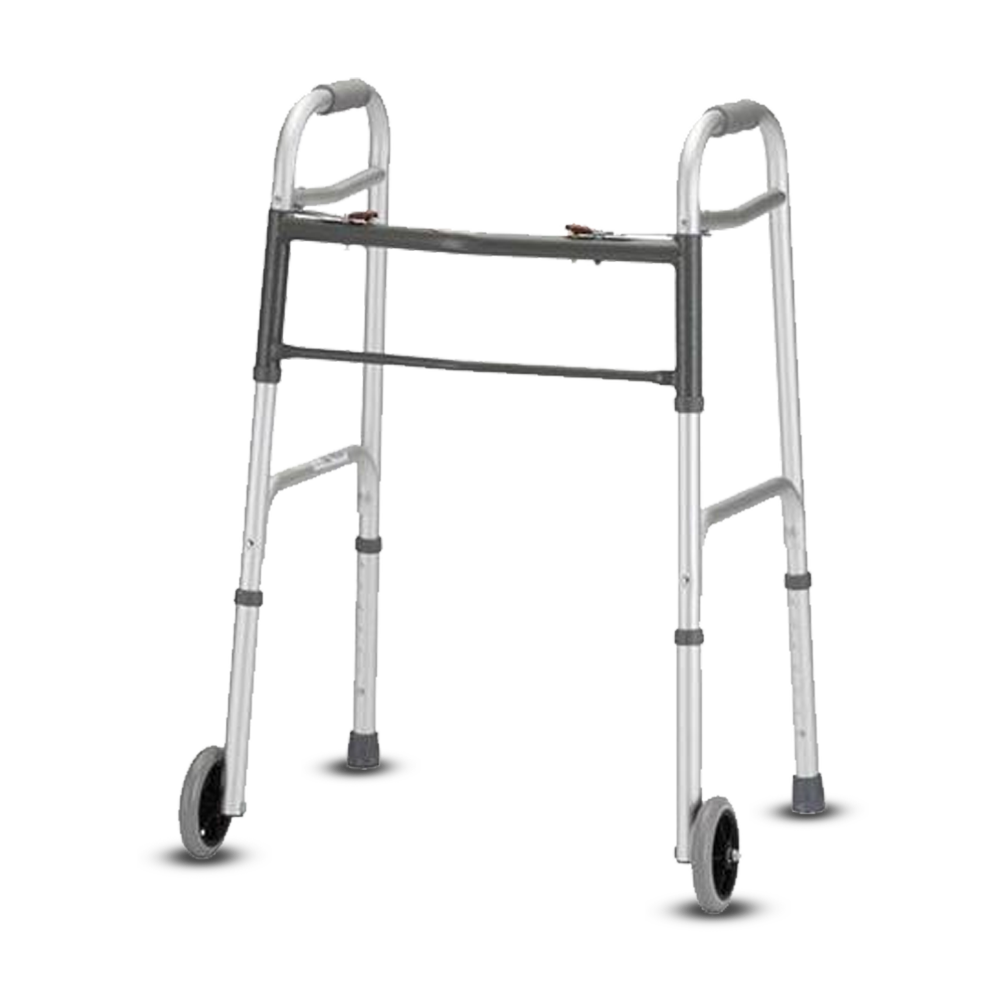 Aluminum Silver frame Overall Width is 23 inch Folding Walker