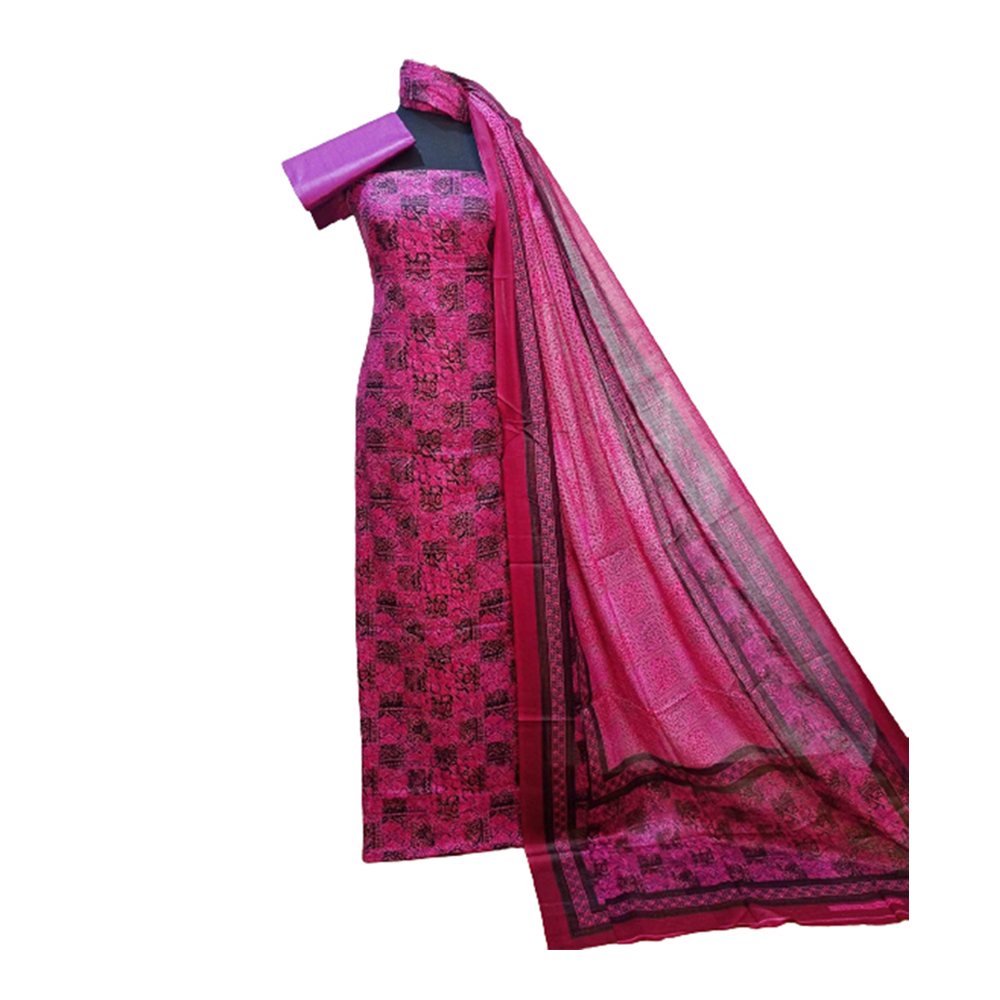 Unstitched Cotton Printed Salwar Kameez For Women - Magenta - 3R-P33