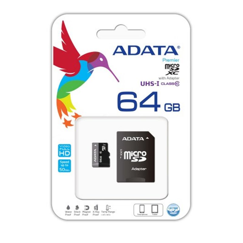 Adata 64GB Micro SD Class -10 (SDXC -UHX -I) Memory Card With Adapter