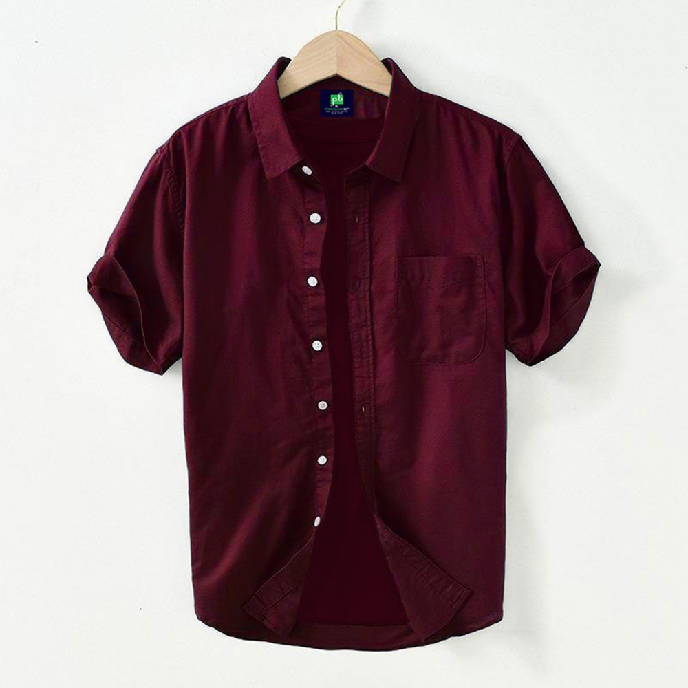 Cotton Half Sleeve Shirt For Men - Maroon - MS-61