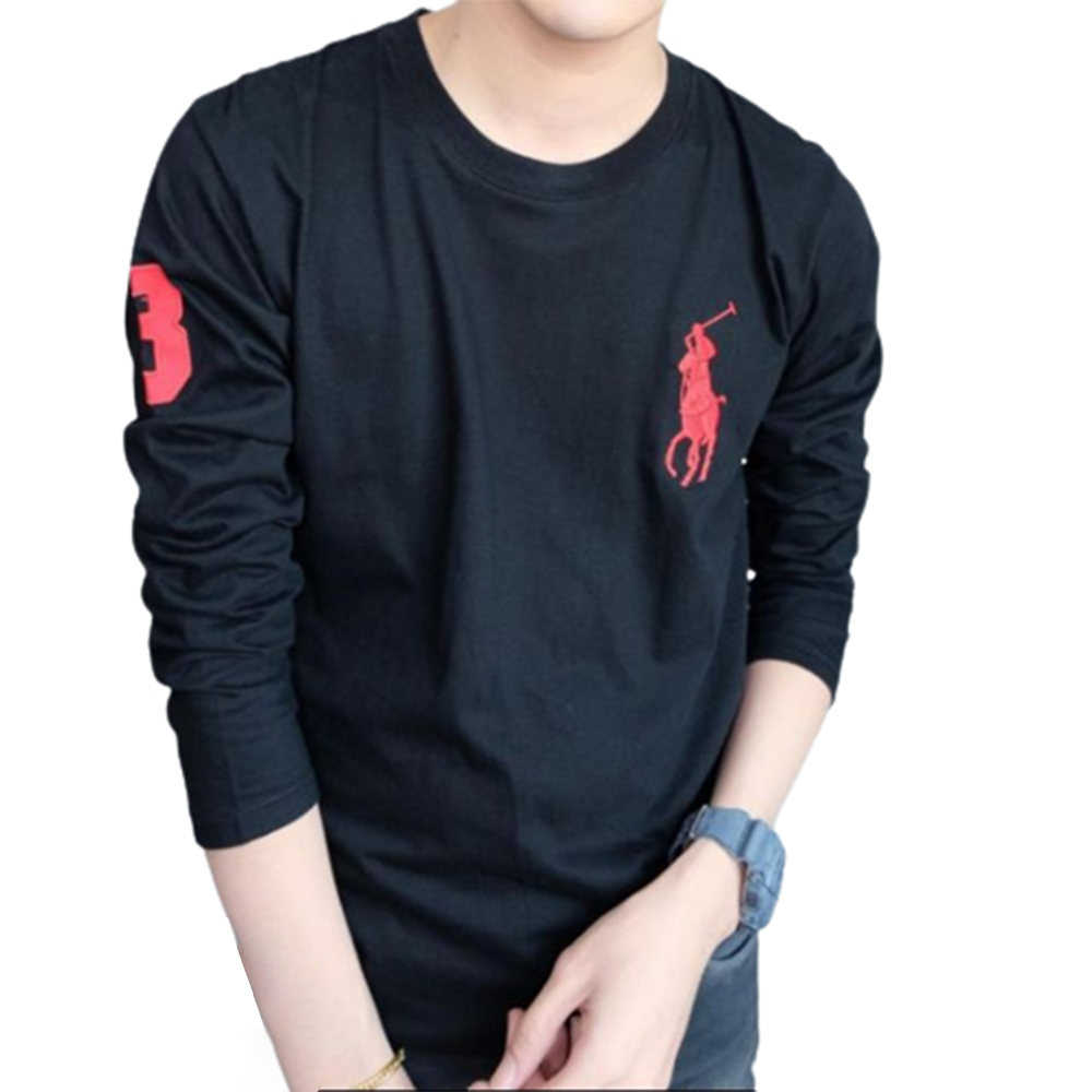 Cotton Winter Full Sleeve T-Shirt For Men - Black - FT-31