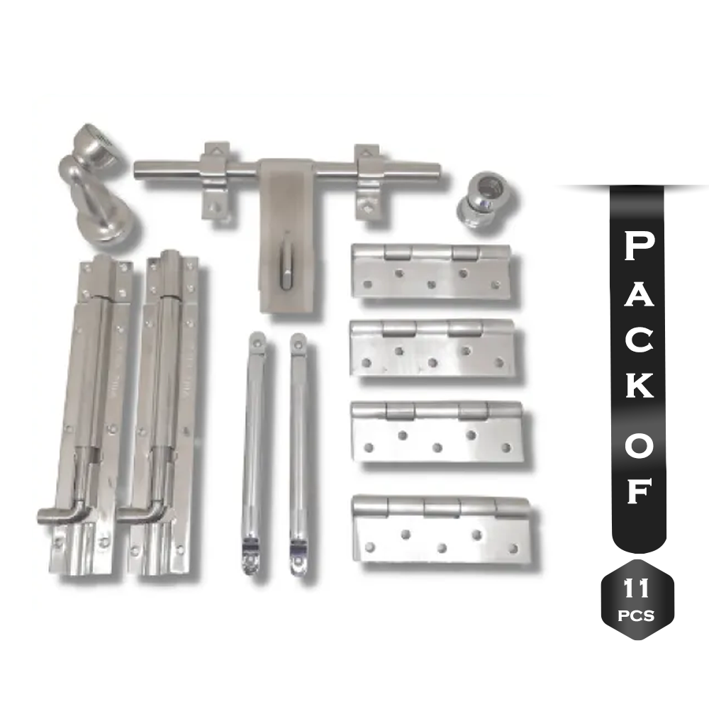 Pack of 11 Pcs Stainless Steel Special Wooden Door Fittings - Silver