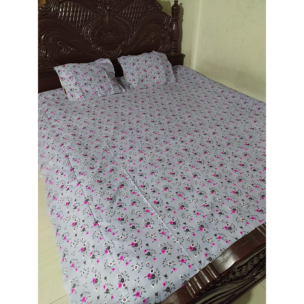 Twill Cotton King Size Double Bed Sheet - Multicolor - BA14