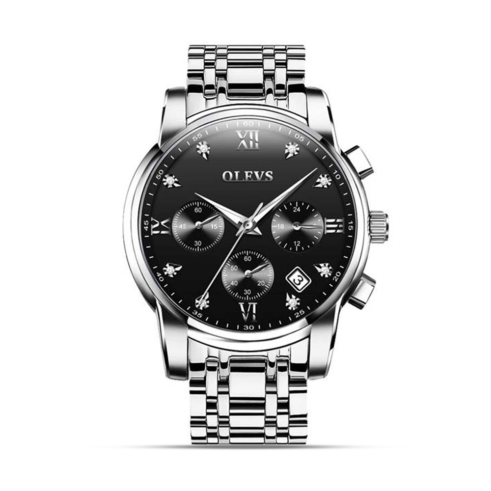 Olevs 2858 Stainless Steel Wrist Watch For Men - Silver and Black