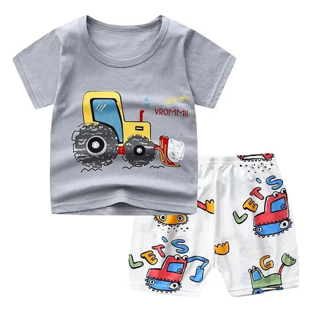 Cotton T-Shirt and Half Pant Set For Kids - Ash - BM-100