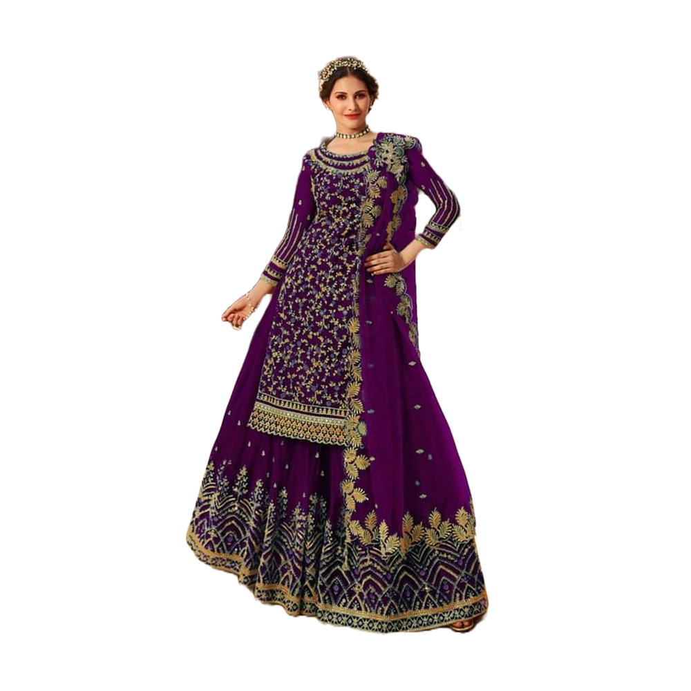 Three Pcs For Women Georgette and Butter Silk - Purple