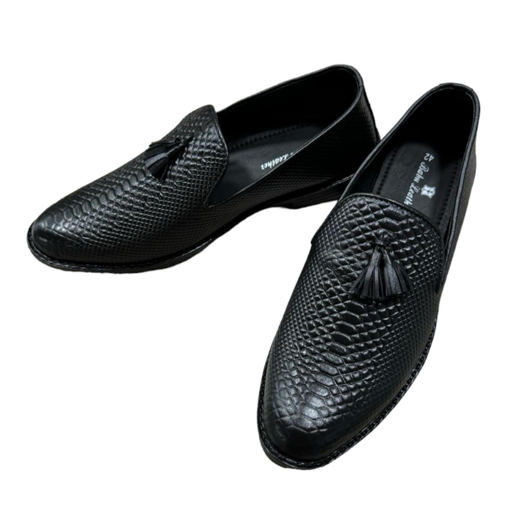 Leather Tarsel Loafer Shoe For Men - Black