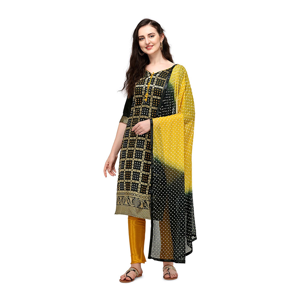 Cotton Unstitched Salwar Kameez for Women - Black