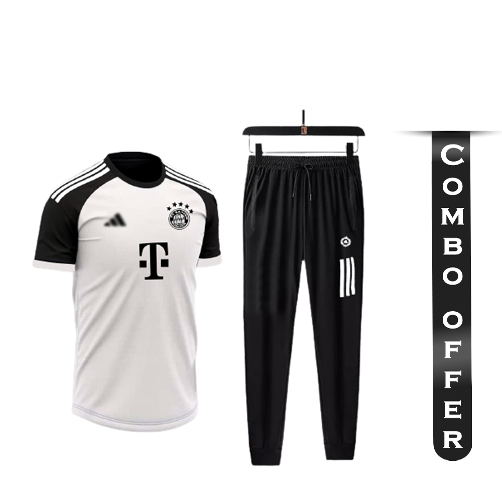Combo Of PP Jersey T-Shirt With Trouser Full Track Suit - White and Black - TF-23
